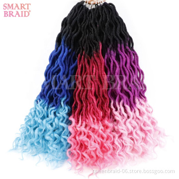 Wholesale Free Nature Soft Dread Ombre Synthetic Crochet Braids Hair Extensions Curly Goddess Faux Locs